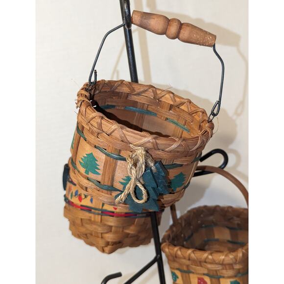 26" Wrought Iron Stand 4 Baskets Christmas Hand Woven Tree - Picture 4 of 12